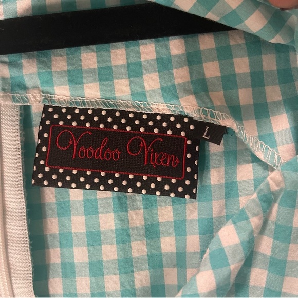 Voodoo Vixen Teal Checkered Vintage Inspired Dress - Picture 4 of 5